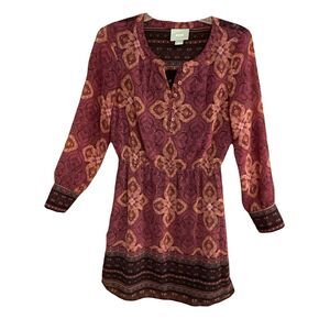 Anthropologie Maeve Dress Sz Petite PXS Purple Floral Flare Knit Boho Chiffon
